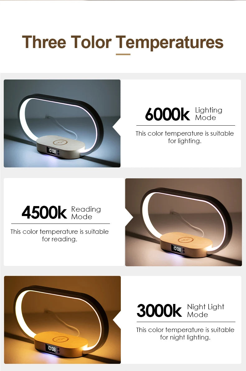 Table Top Wireless Charger with Night Light & Clock Fast Phone Charger