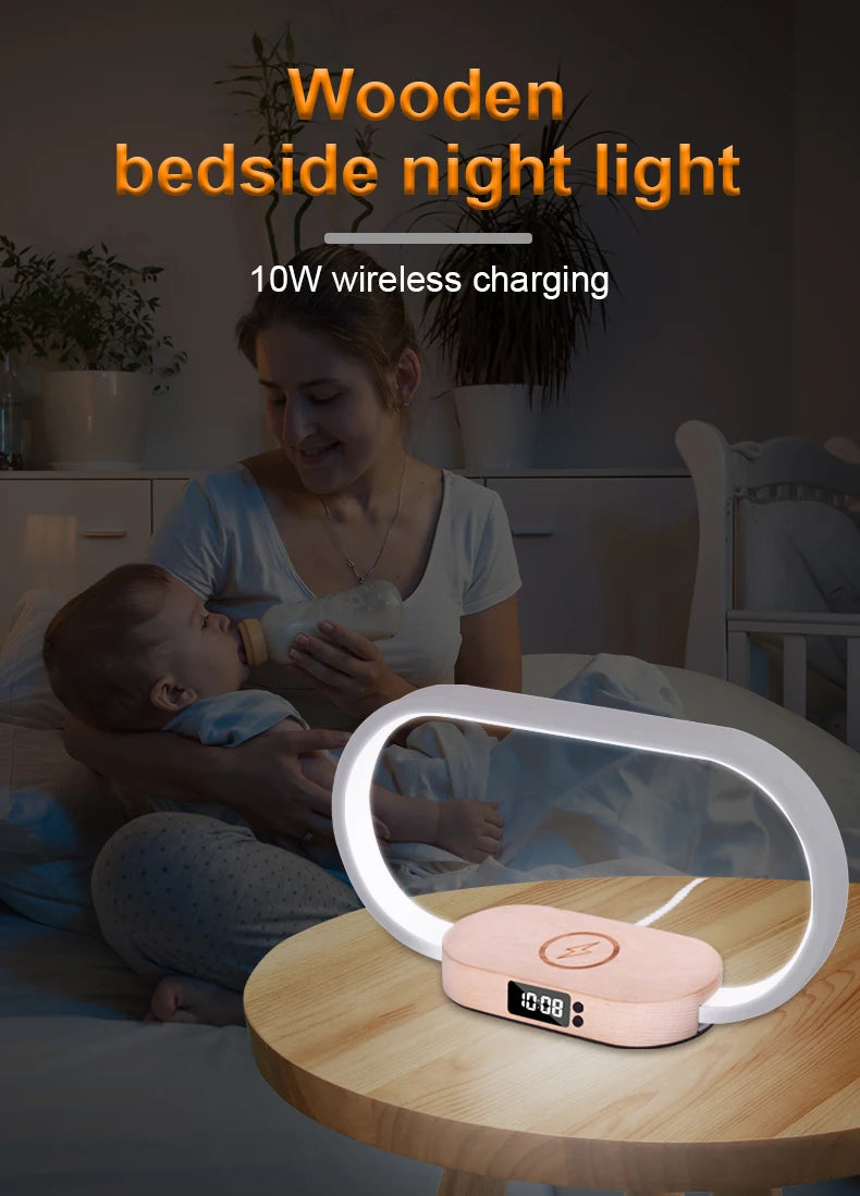 Table Top Wireless Charger with Night Light & Clock Fast Phone Charger