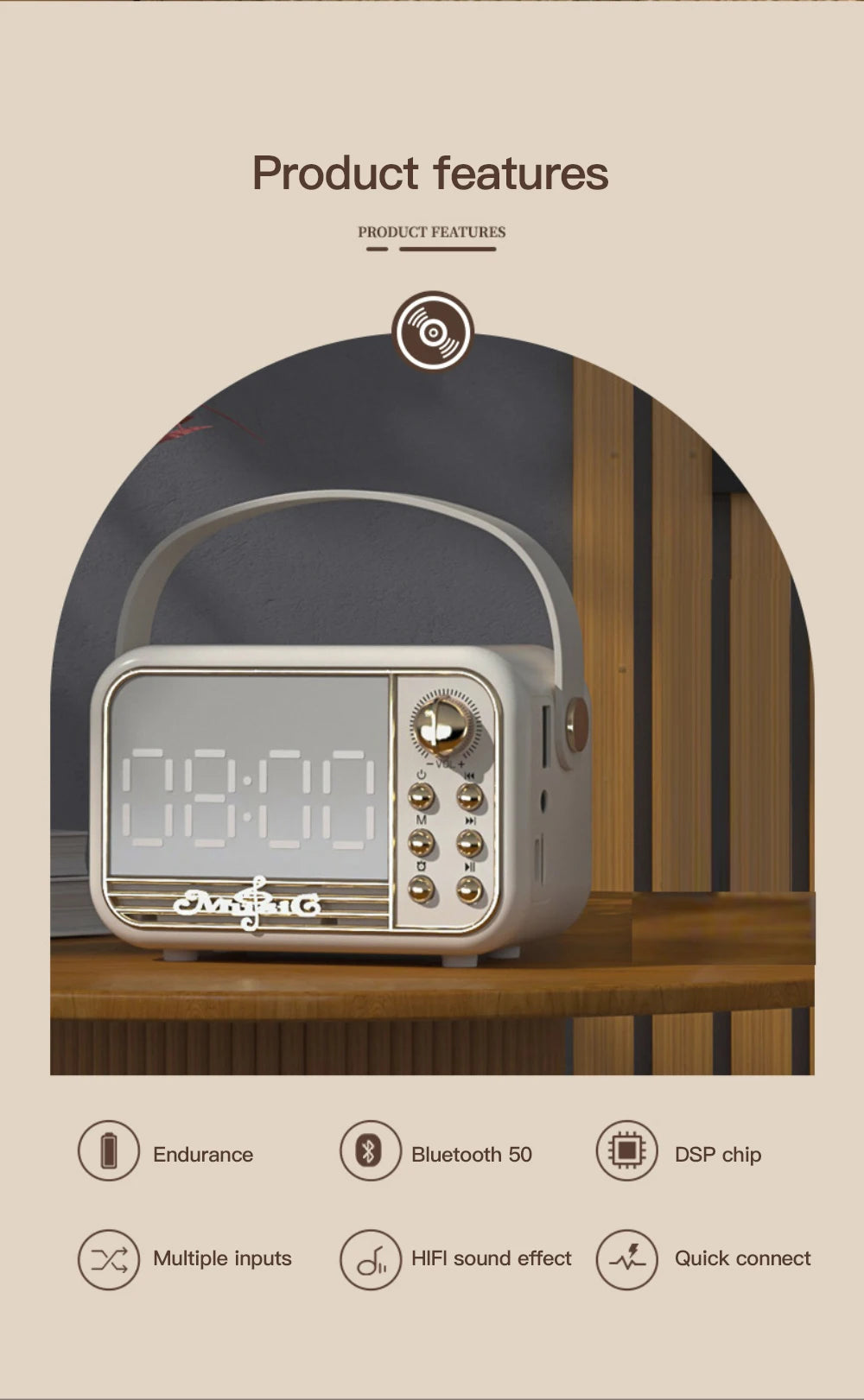Wireless Fast Charger and Bluetooth LED Clock Speaker with Fm Radio