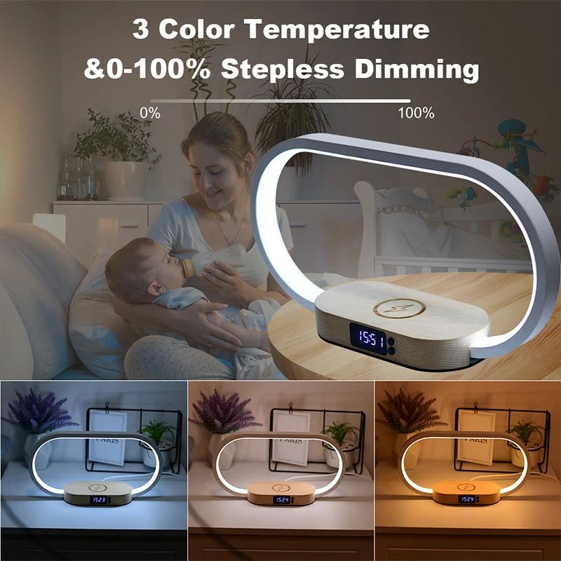 Table Top Wireless Charger with Night Light & Clock Fast Phone Charger