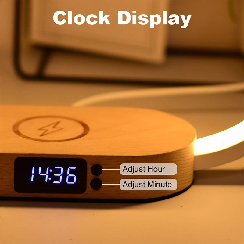 Table Top Wireless Charger with Night Light & Clock Fast Phone Charger