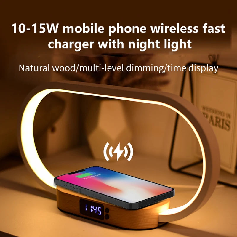 Table Top Wireless Charger with Night Light & Clock Fast Phone Charger