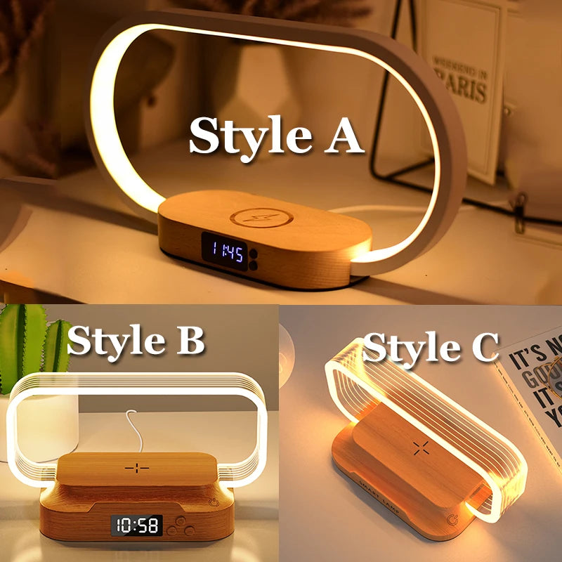 Table Top Wireless Charger with Night Light & Clock Fast Phone Charger