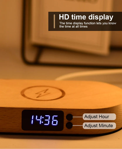 Table Top Wireless Charger with Night Light & Clock Fast Phone Charger
