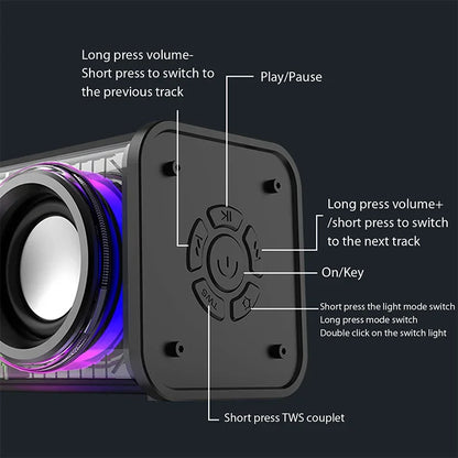 Transparent Bluetooth 5.0 Wireless Double Bass Mini Party Loudspeaker