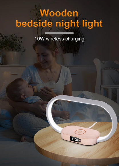 Table Top Wireless Charger with Night Light & Clock Fast Phone Charger