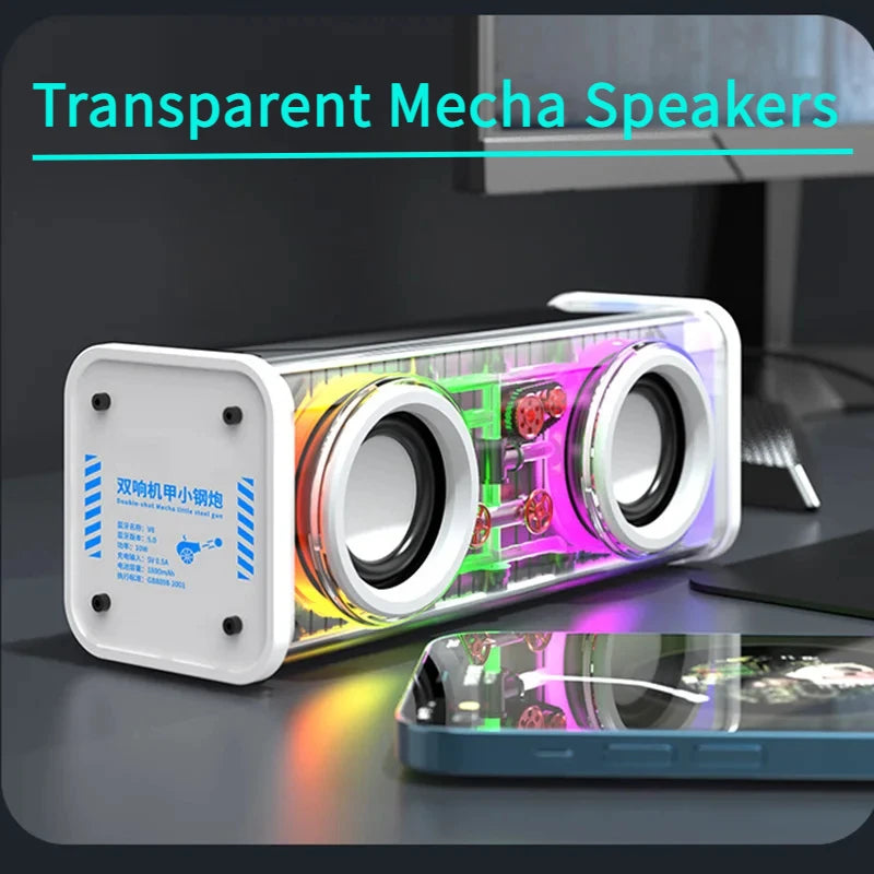 Transparent Bluetooth 5.0 Wireless Double Bass Mini Party Loudspeaker