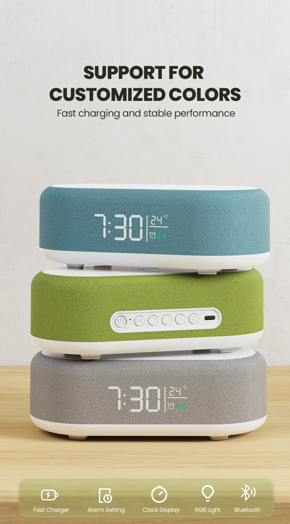 RGB Light Portable Smart Bluetooth Speaker With Wireless Charger