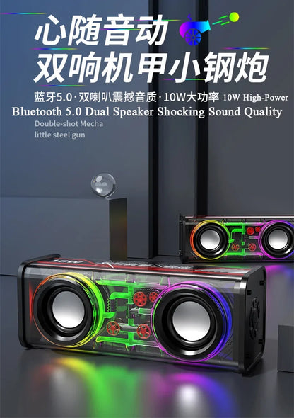Transparent Bluetooth 5.0 Wireless Double Bass Mini Party Loudspeaker