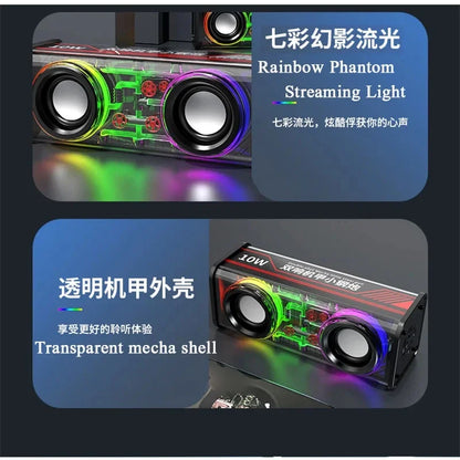 Transparent Bluetooth 5.0 Wireless Double Bass Mini Party Loudspeaker