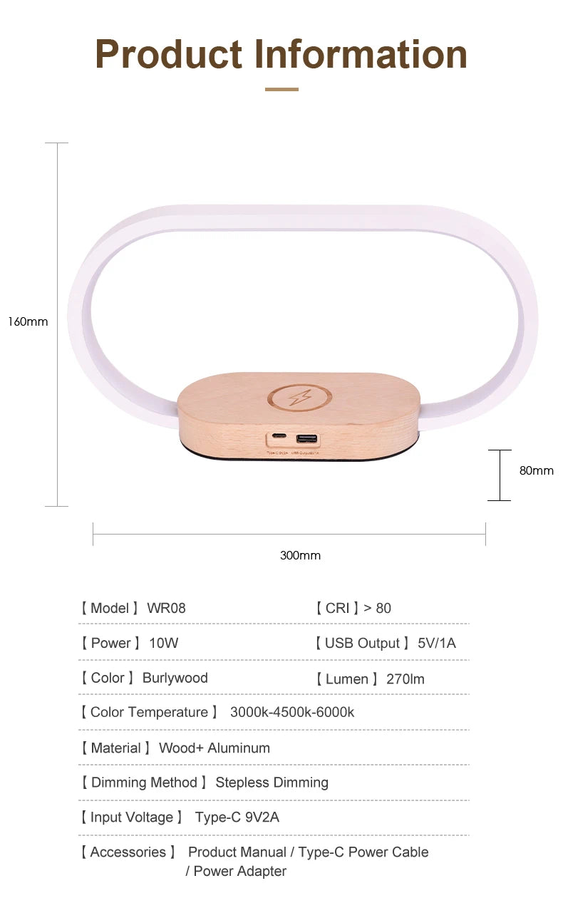 Table Top Wireless Charger with Night Light & Clock Fast Phone Charger