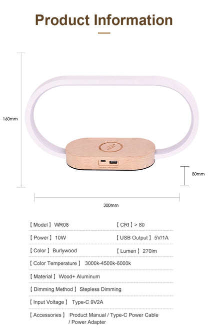 Table Top Wireless Charger with Night Light & Clock Fast Phone Charger