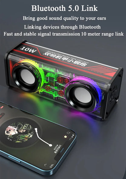 Transparent Bluetooth 5.0 Wireless Double Bass Mini Party Loudspeaker